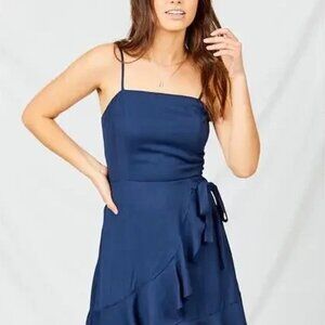 Altar’d State Navy Blue Dawson Dress Ruffle Hem w/Side Tie Wrap Style- NWT